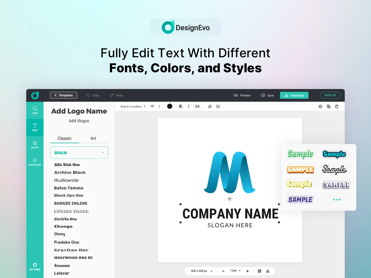 Font, Color, and styles For Business DesignEvo