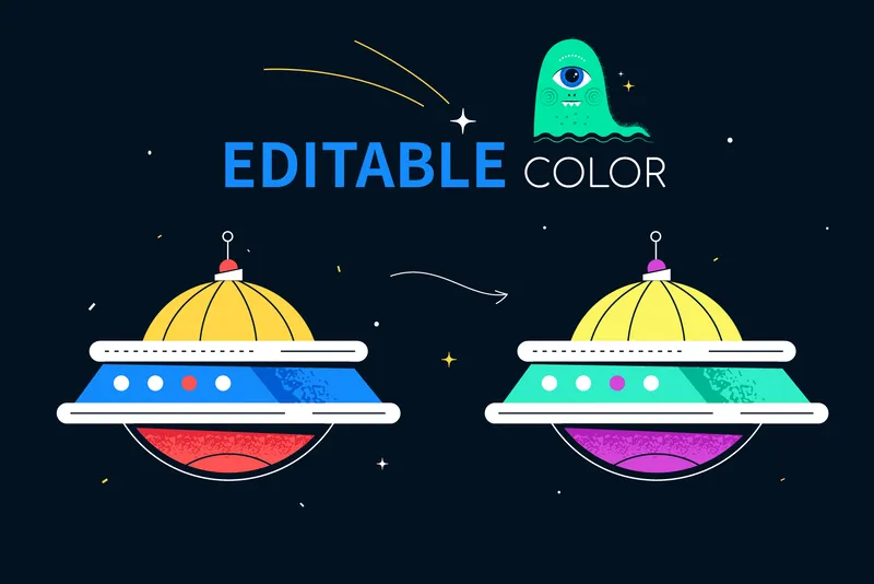 Cartoon space images with editable colors
