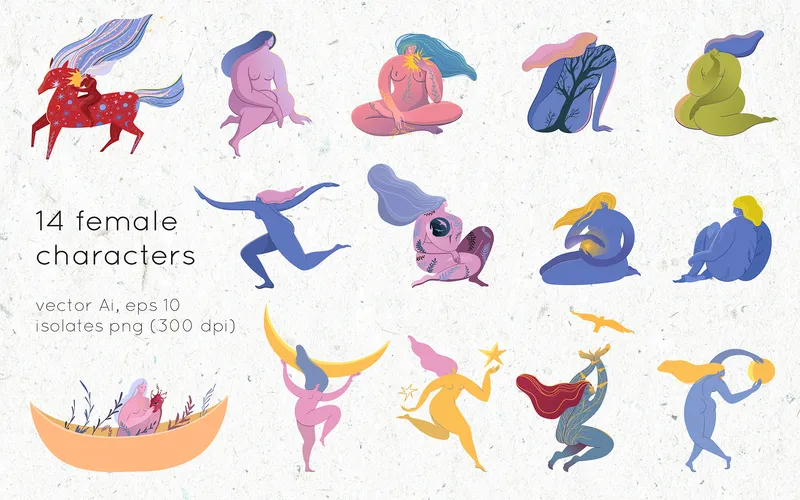 Feamle Characters included in the goddess illustrations
