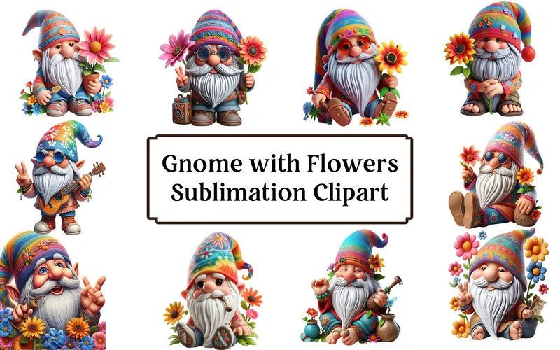 Gnome With Flowers Clipart