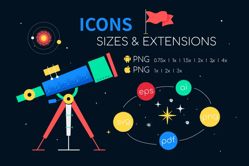 sizes of space icons included