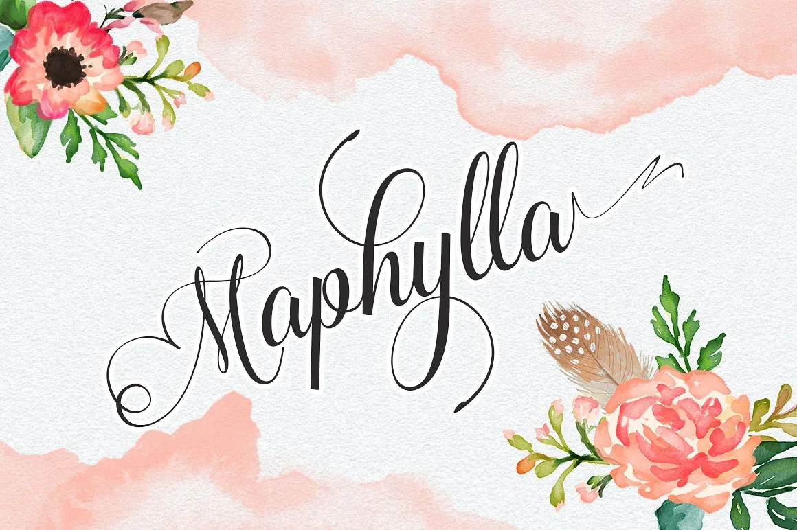 Maphylla Font over a floral background Calligraphy Fonts Bundle