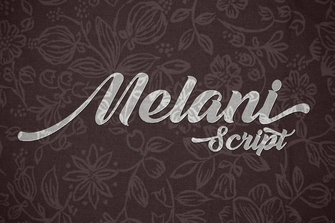Melani Script Font visuals over a mauve background