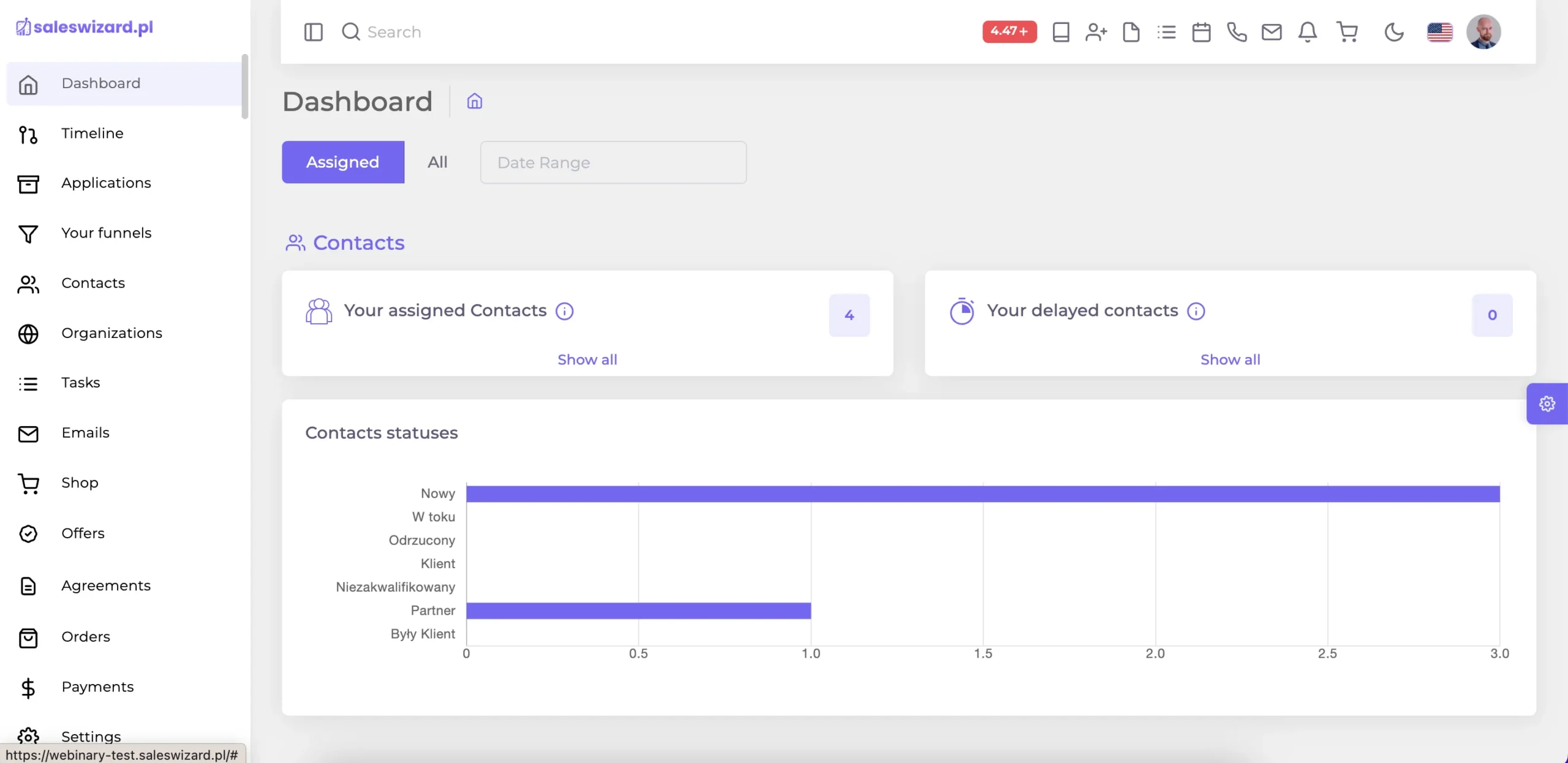 Dashboard UI Feature of SalesWizard - Sales CRM Software