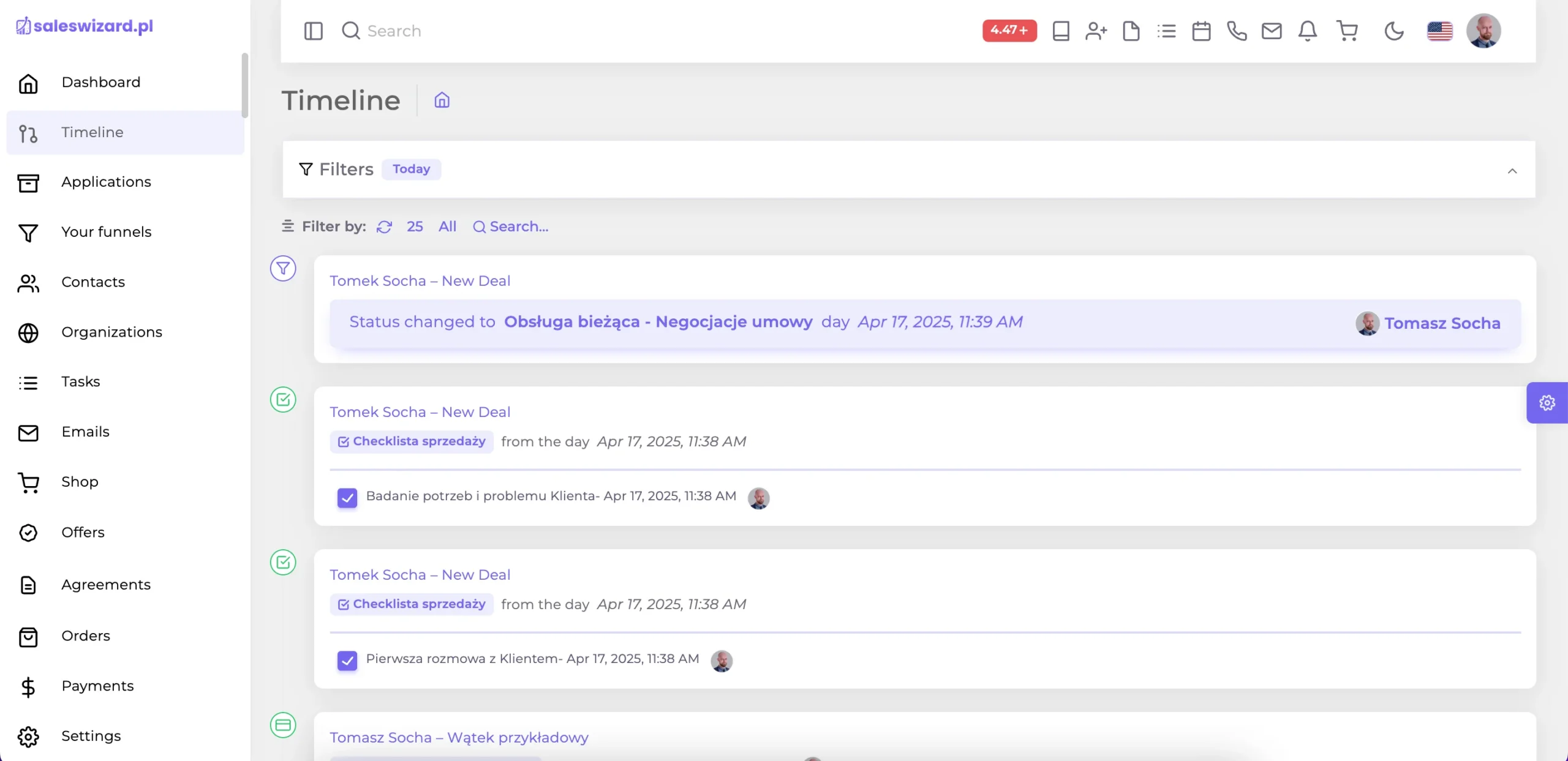 Timeline Feature of SalesWizard