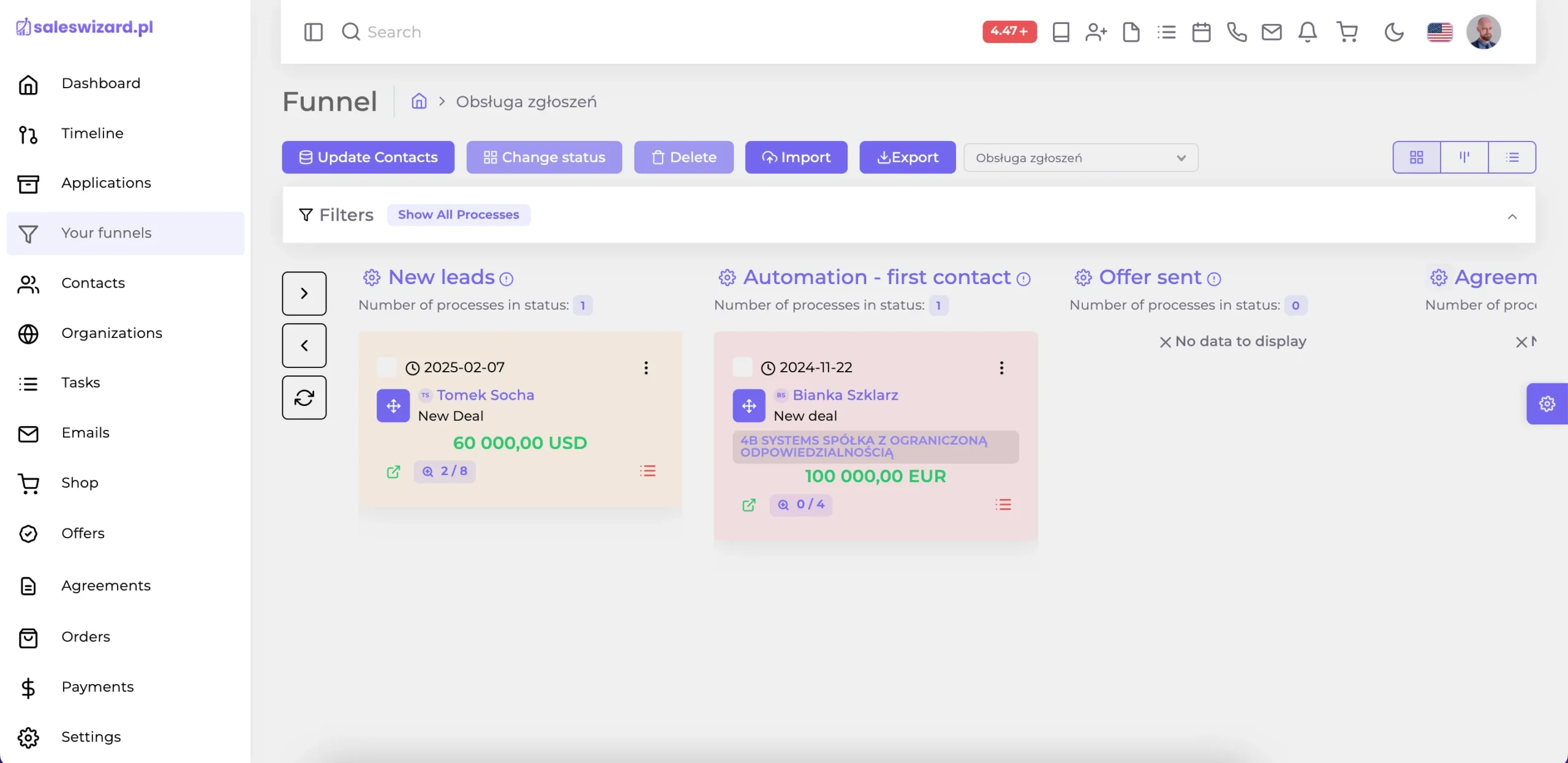 Your Funnels Feature Of SalesWizard - Sales CRM Software