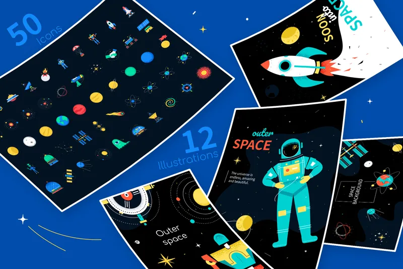 cartoon space icons included in the bundle
