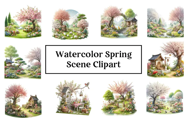 Watercolor Spring Scenes