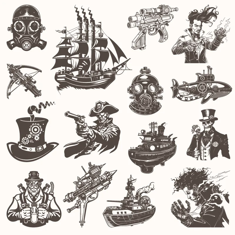 retro steampunk illustrations