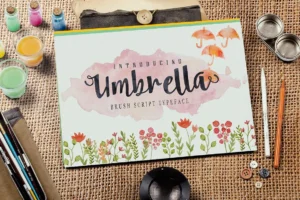 Umbrella Font over a floral background