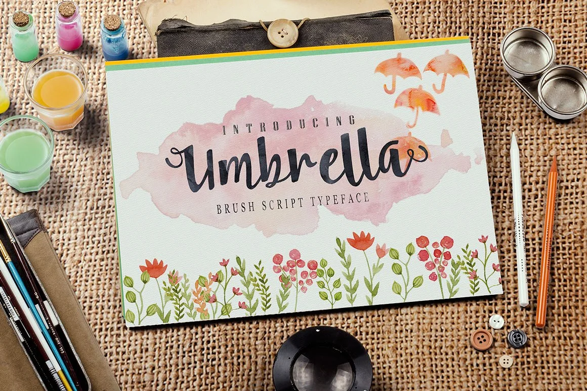 Umbrella Font over a floral background