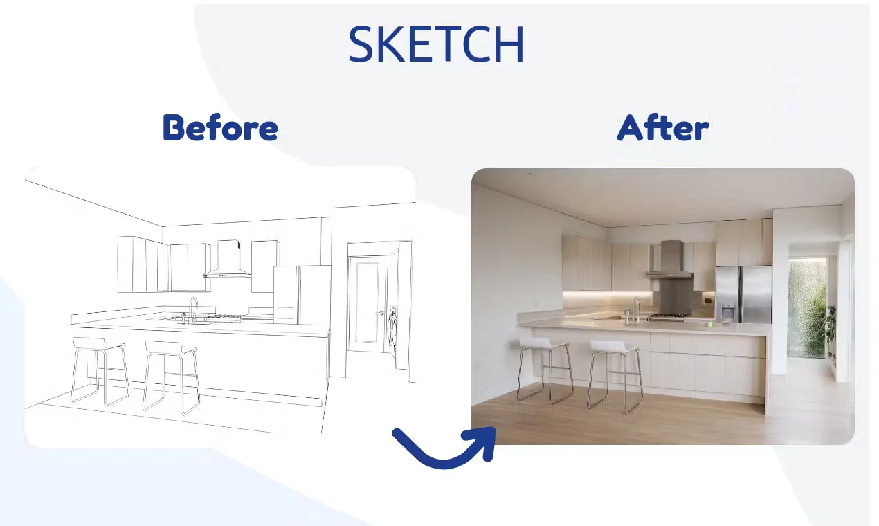 Sketch feature to turn sketches into photos with great interiors