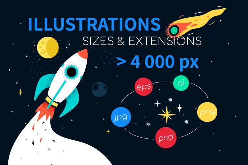 sizes of cartoon space images and illustrations included