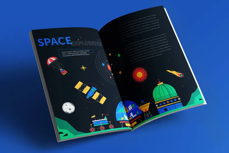 Cartoon space images used for creating magazine