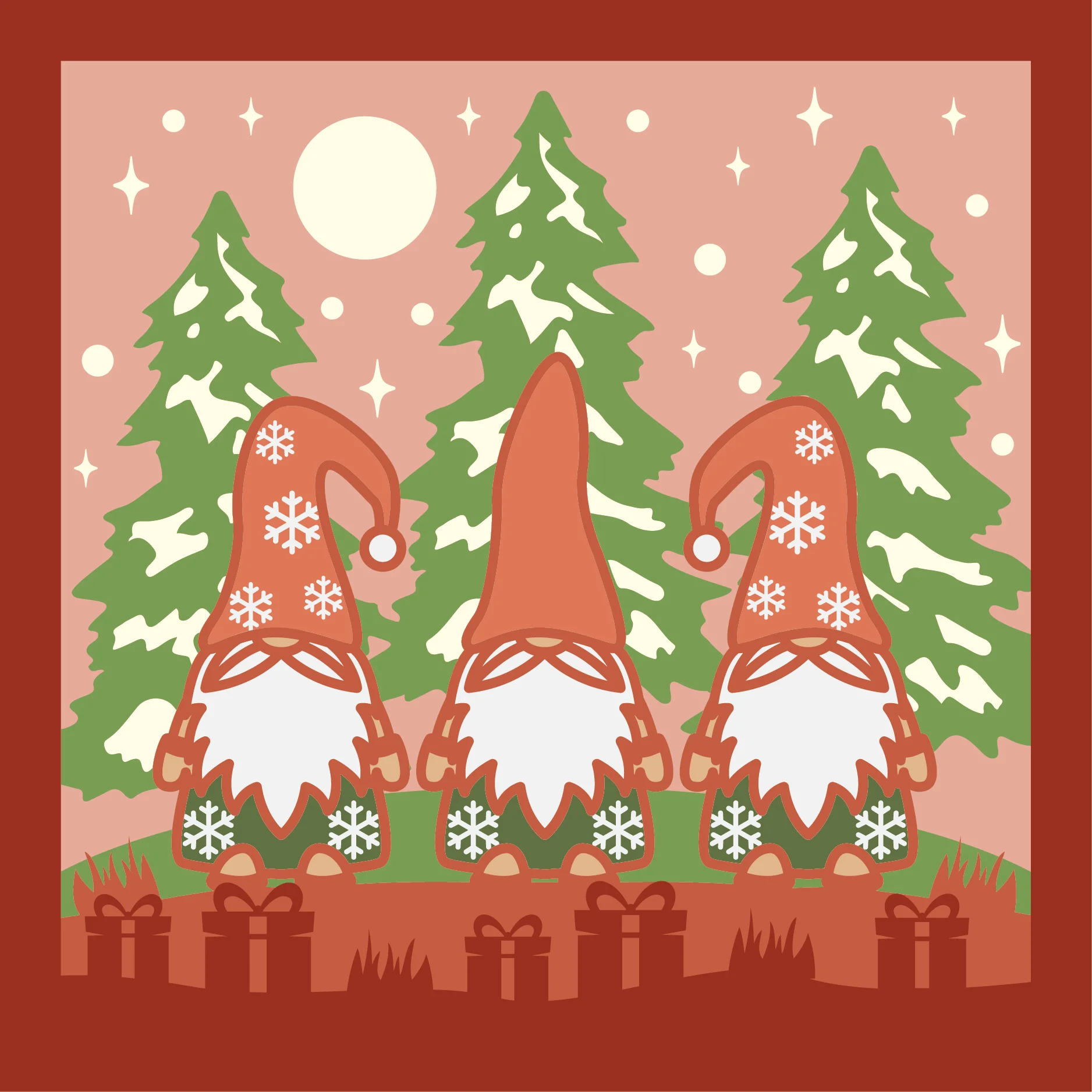 Christmas Garden Gnome 3D Red Shadow box