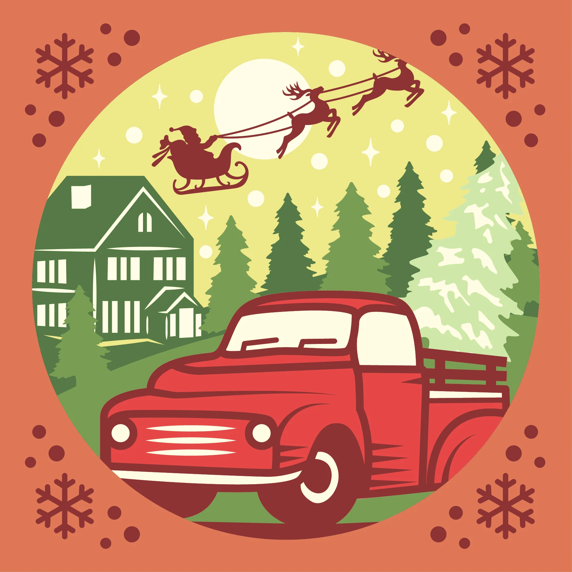 Christmas Truck 3D Shadow box against an orange background
