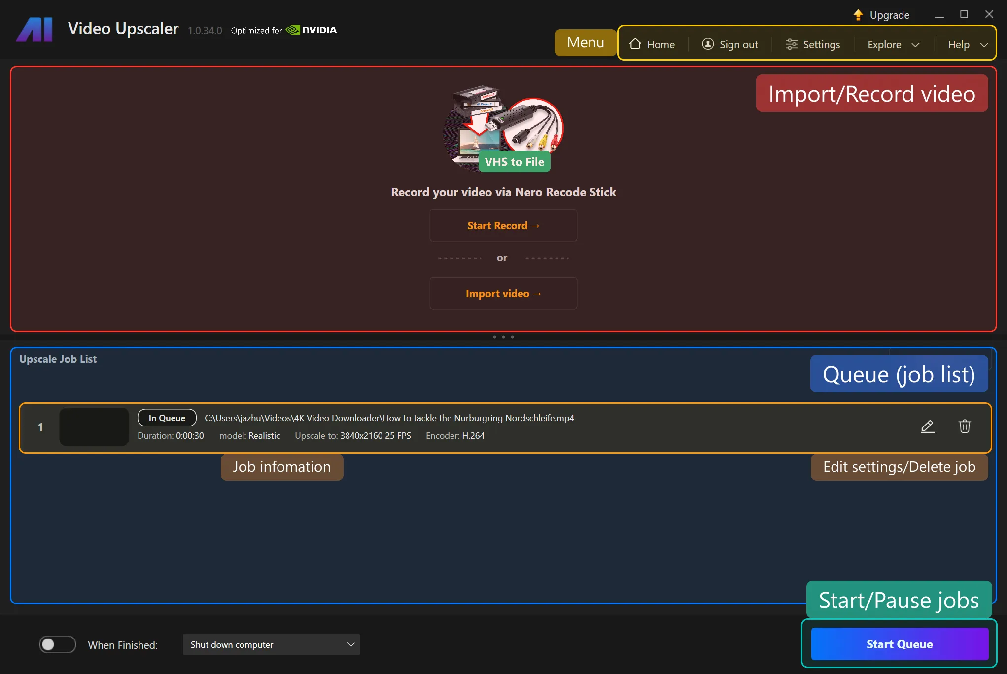 File importing in Nero AI Video Upscaler
