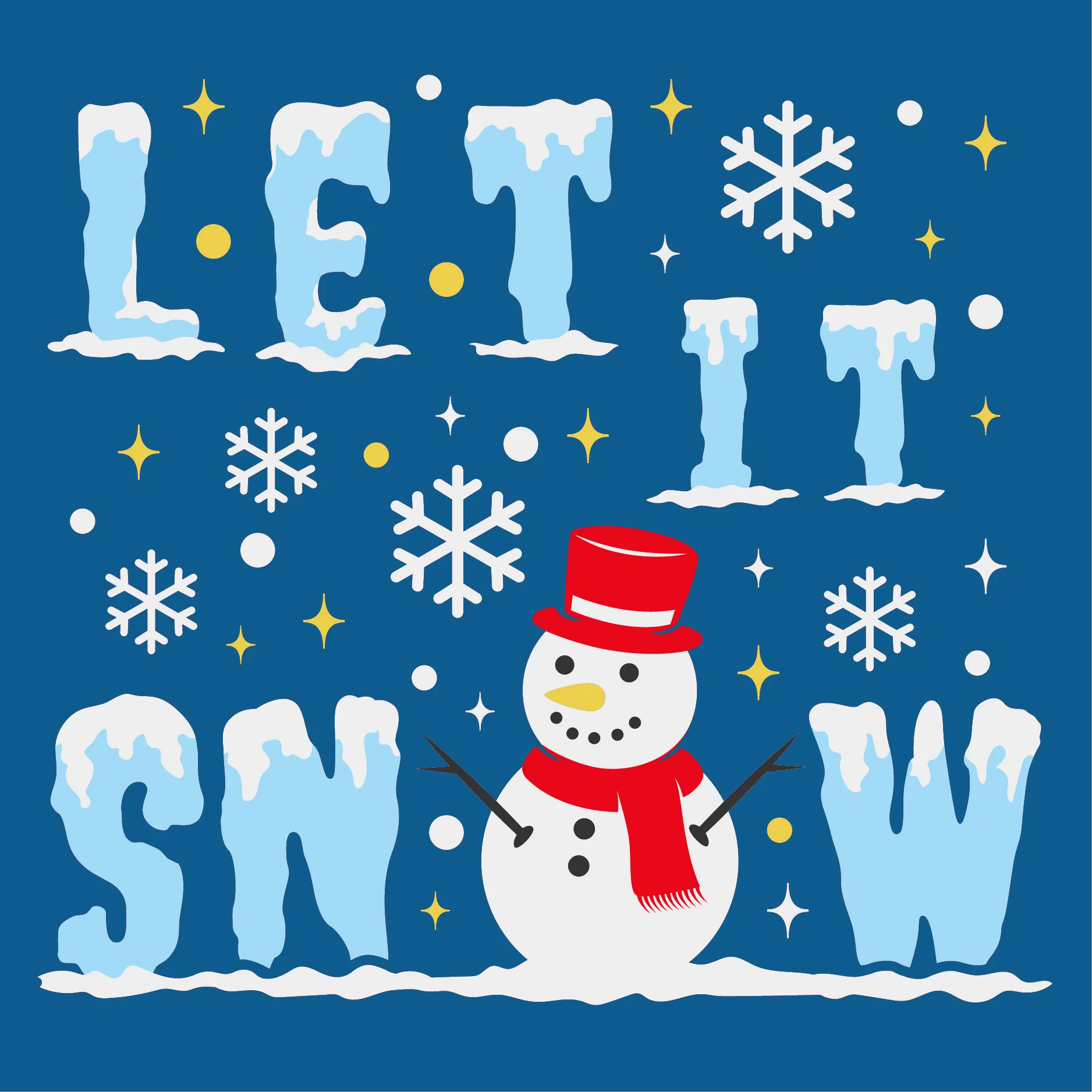 Christmas Let it snow snowman graphics against a blue background