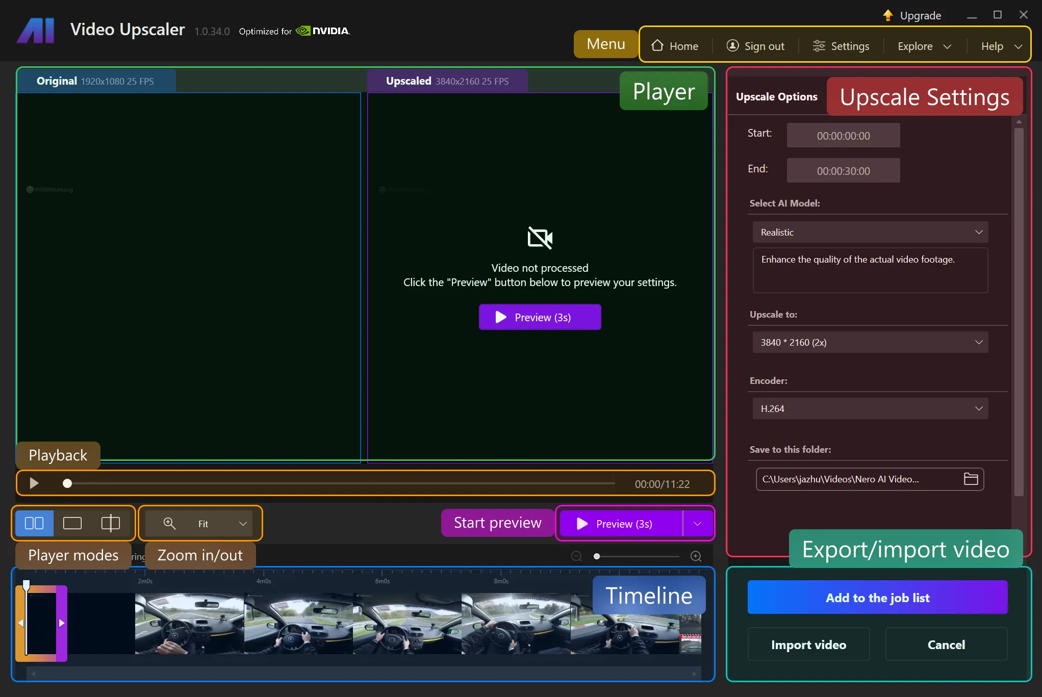 Nero AI Video Upscaler Dashboard