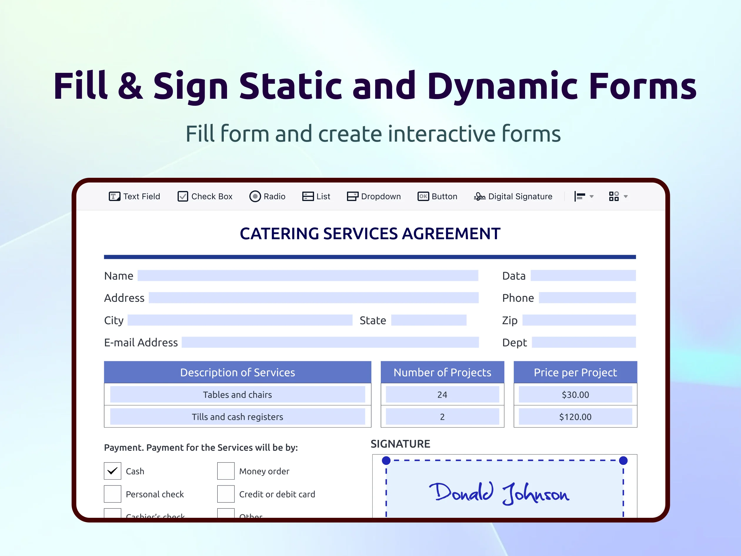 Fill and Sign Static PDFs Feature