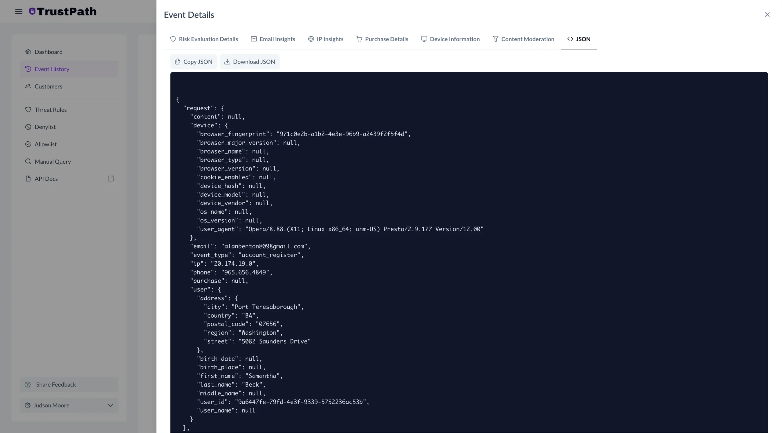 Event Details Feature Trustpath - Fraud Prevention Software