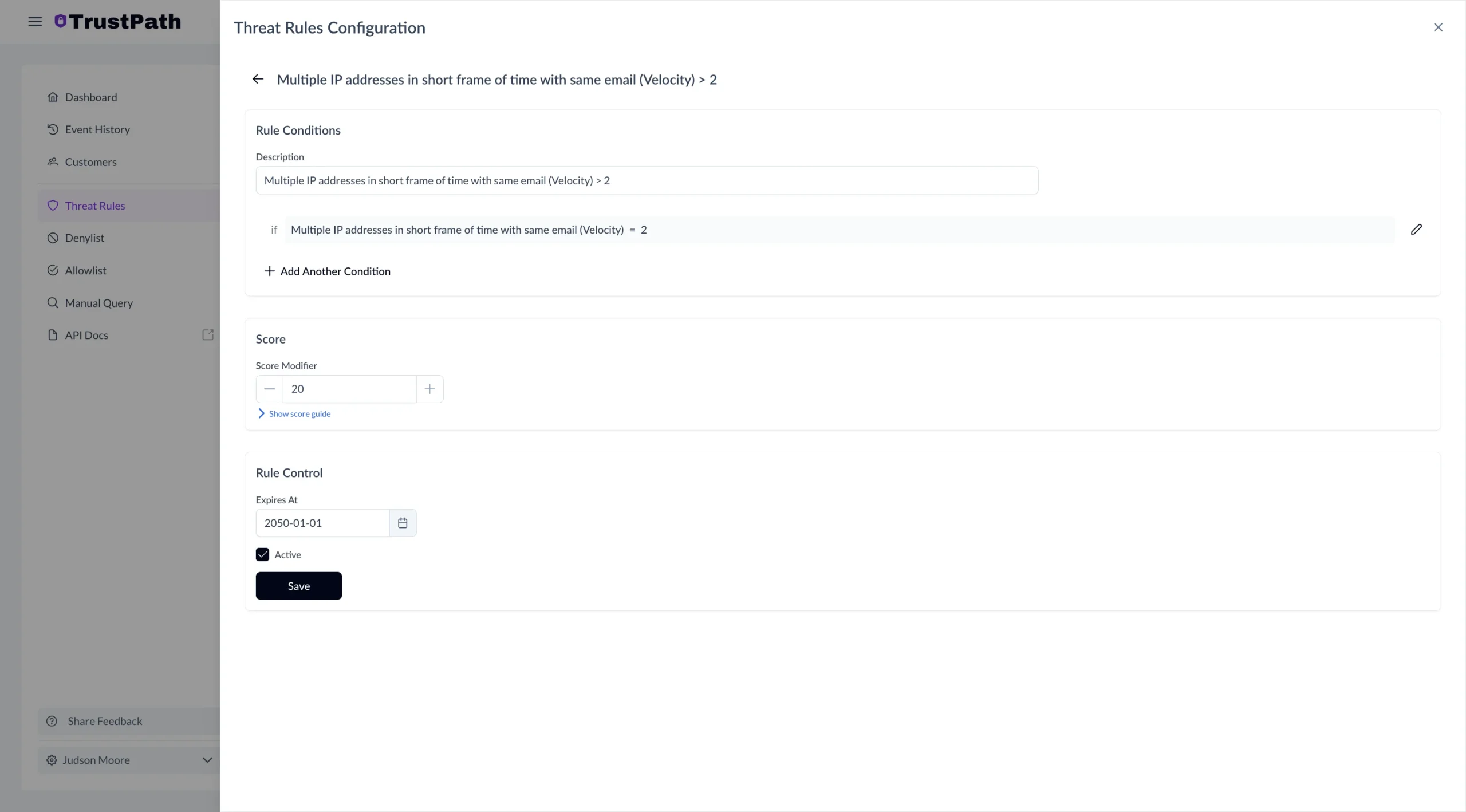 Threat Rules Configuration of Trustpath