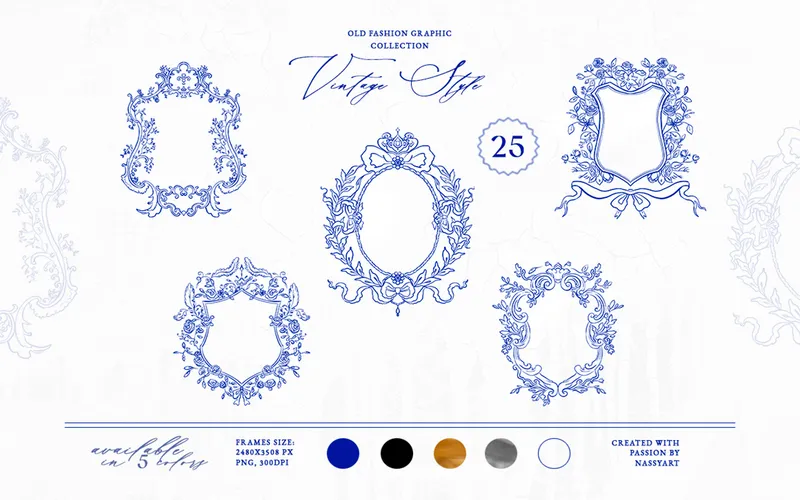 Preview of vintage line art style frames