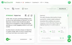 AI Audio Summarization Using RecCloud AI AI Multimedia Toolkit