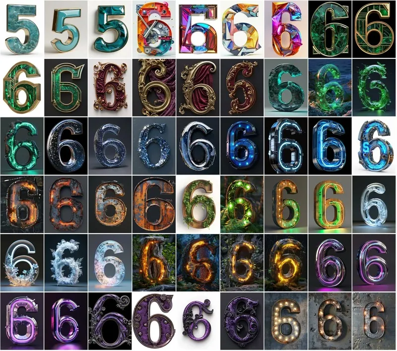 Collage of Gothic number 6 images