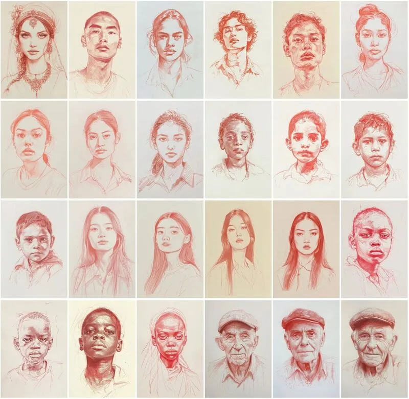 Hand Drawn Red Sketches of African People