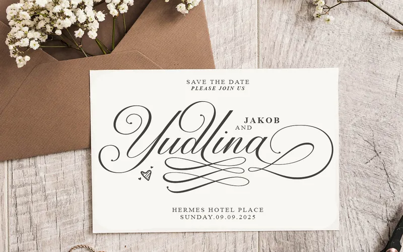 Invitation card designed with the Andertime Script Font