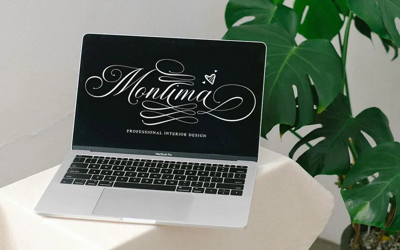 Laptop Mockup With The Andertime Font