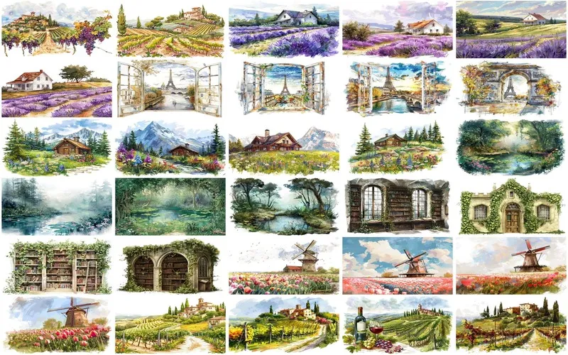 Collage of Vineyard and countryside Pastel serene landscape preview image