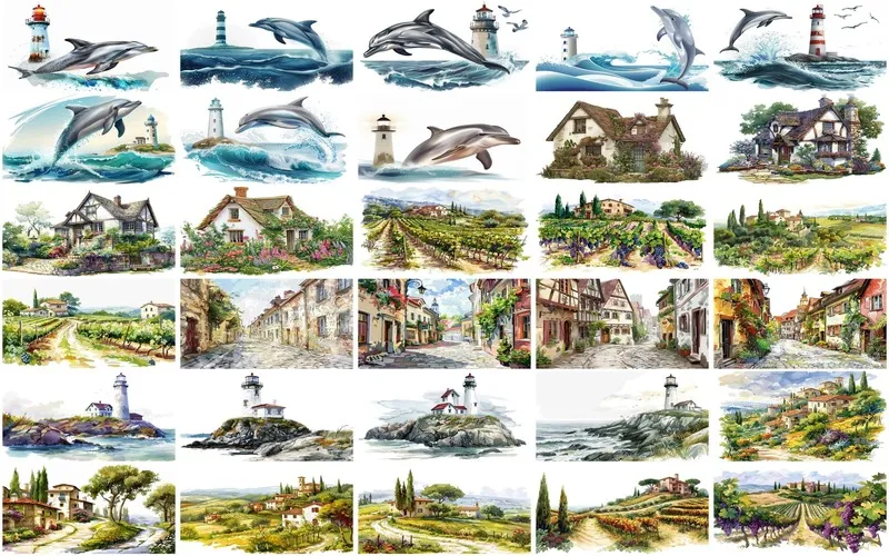 Collage of Dolphin and countryside Backgrounds preview image