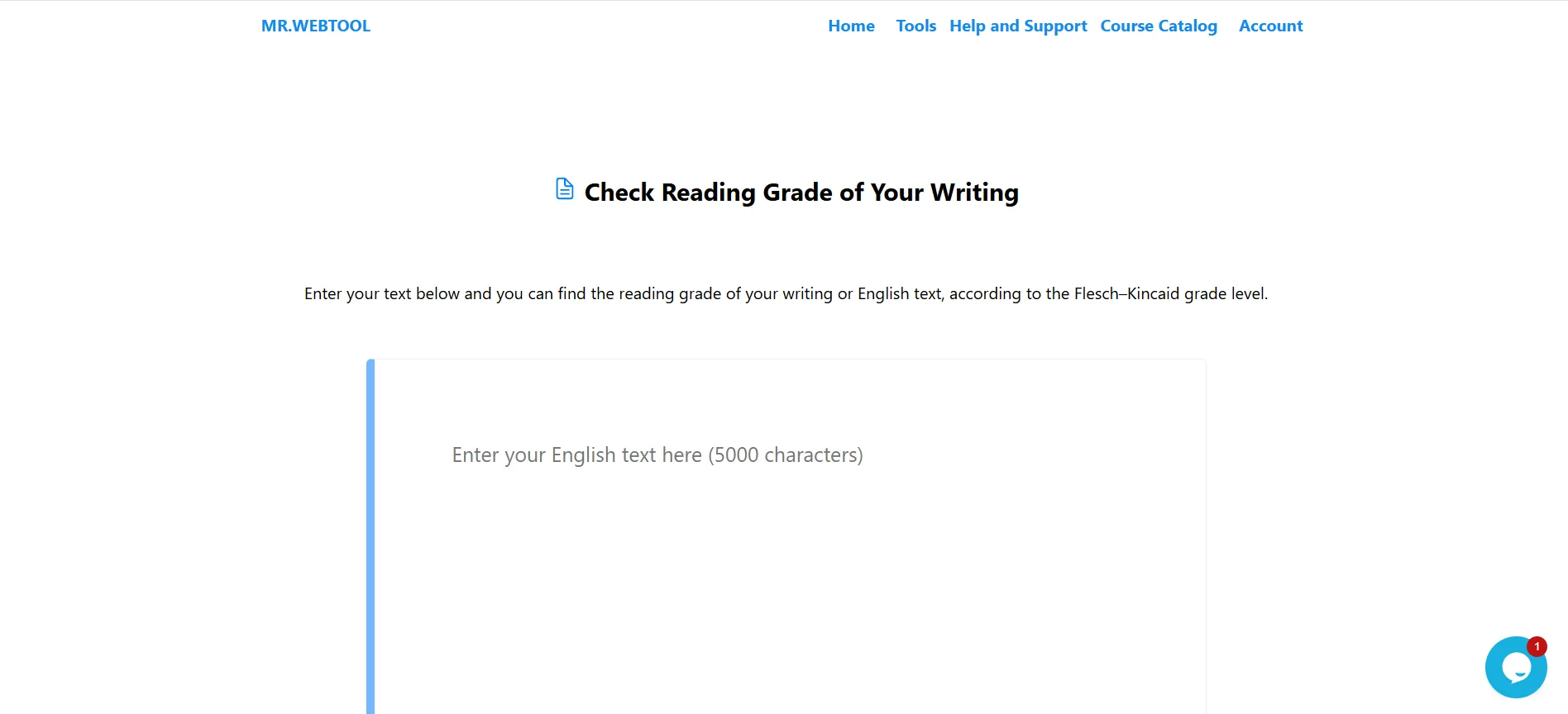 Readability Score checker in Mr.Webtool text analysis tool