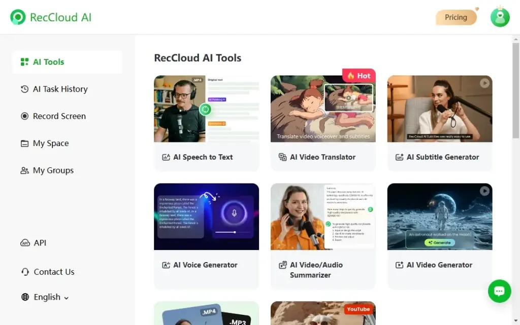RecCloud AI Dashboard preview image