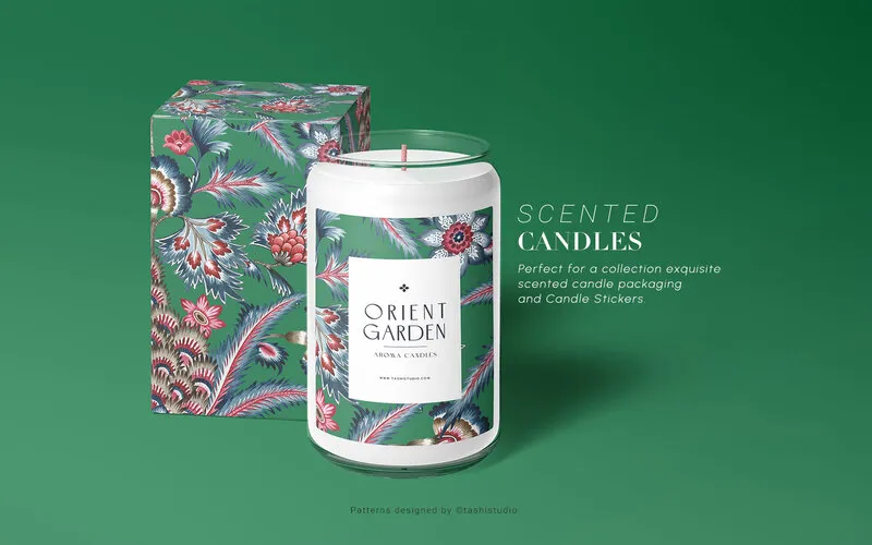 Floral elements used to design the packaging of scented candles