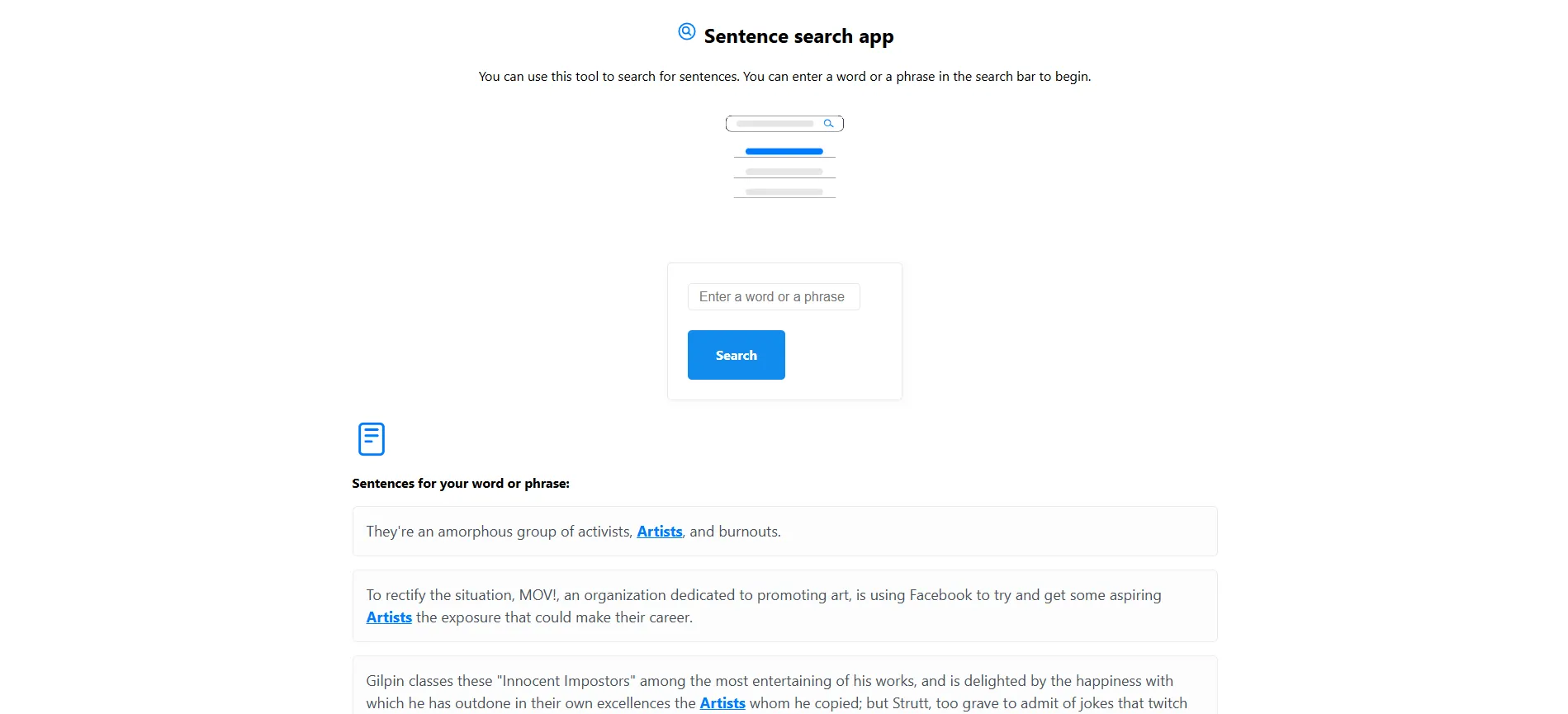 Sentence searching feature in Mr.Webtool
