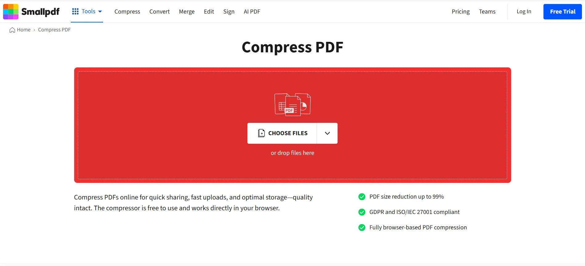 SmallPDF to compress PDF online