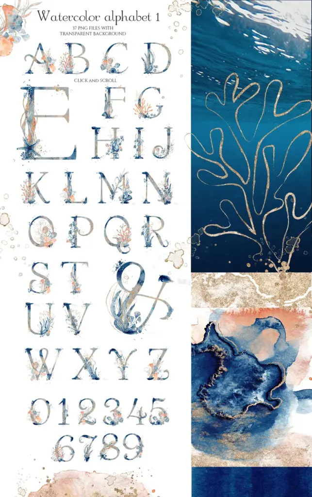 Watercolor alphabets illustrations preview image