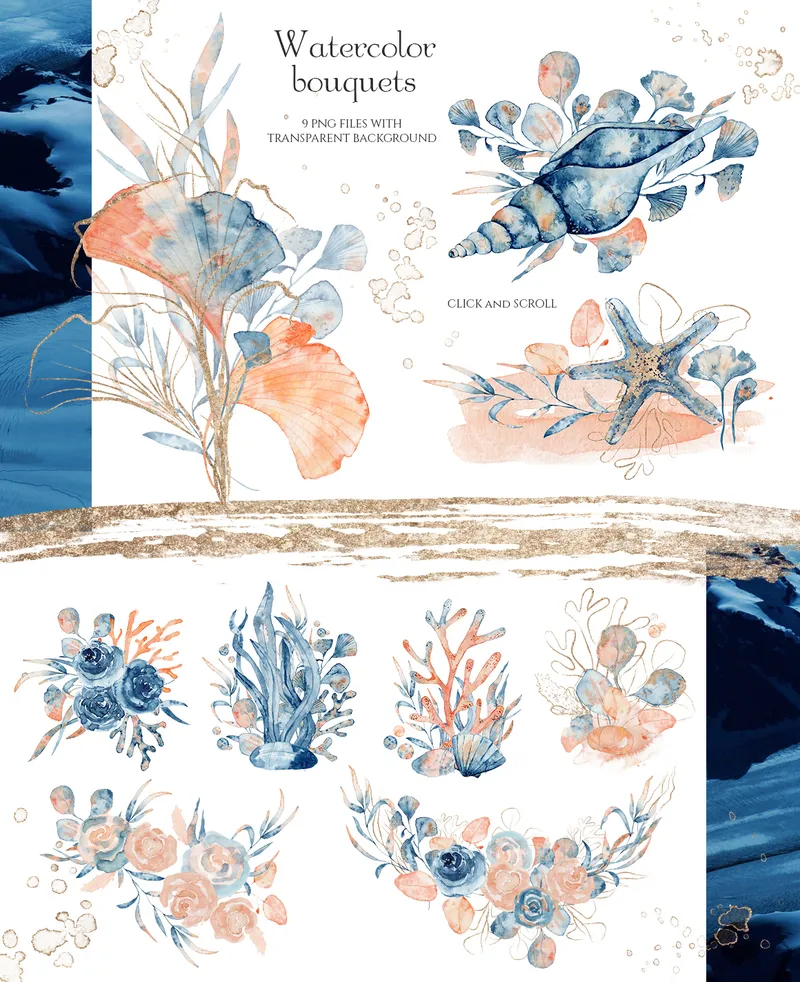 Watercolor bouquets illustrations preview image