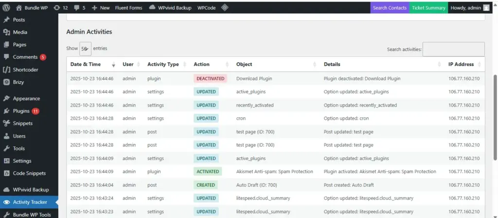 Admin activity Module