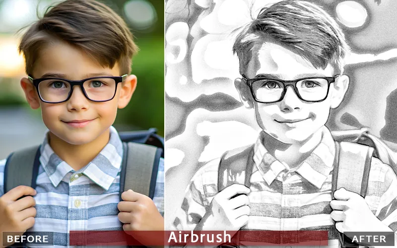 Airbrush effect applied to an image of a school boy