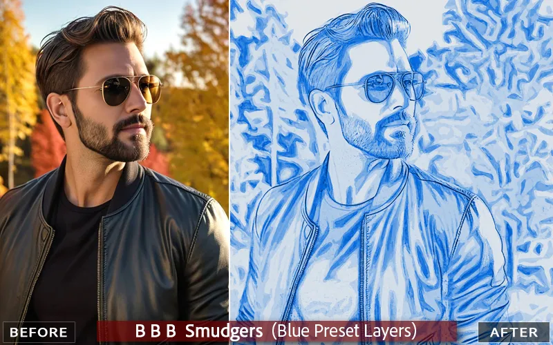 Blue smudgers Photoshop effect applied to an image of a man