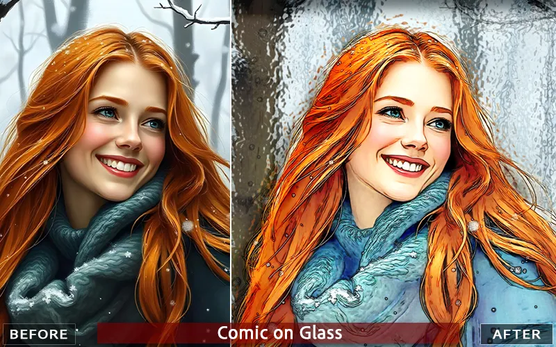 Comic on glass PS effect applied to an image of a girl