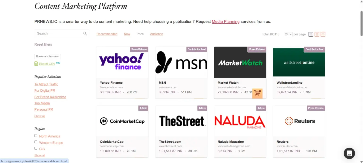 Preview of PRNEW.IO PR & Content Marketin Catalogue