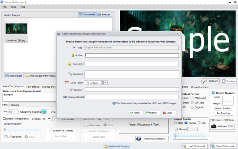 Exif imfo adder preview image
