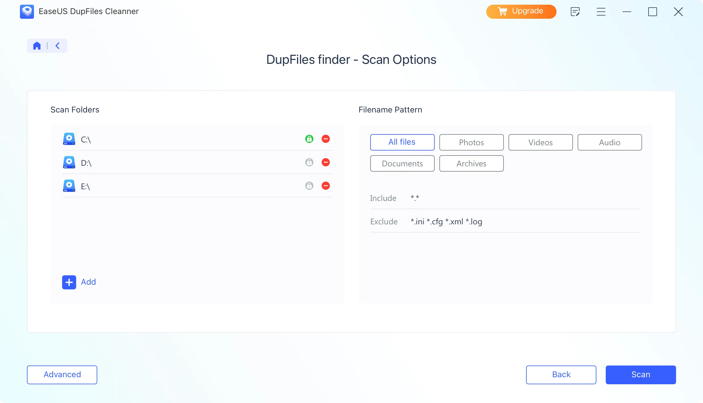 File Scan Options in EaseUS DupFiles Cleaner – Windows Duplicate File Finder & Remover, easeus dupfiles cleaner license code