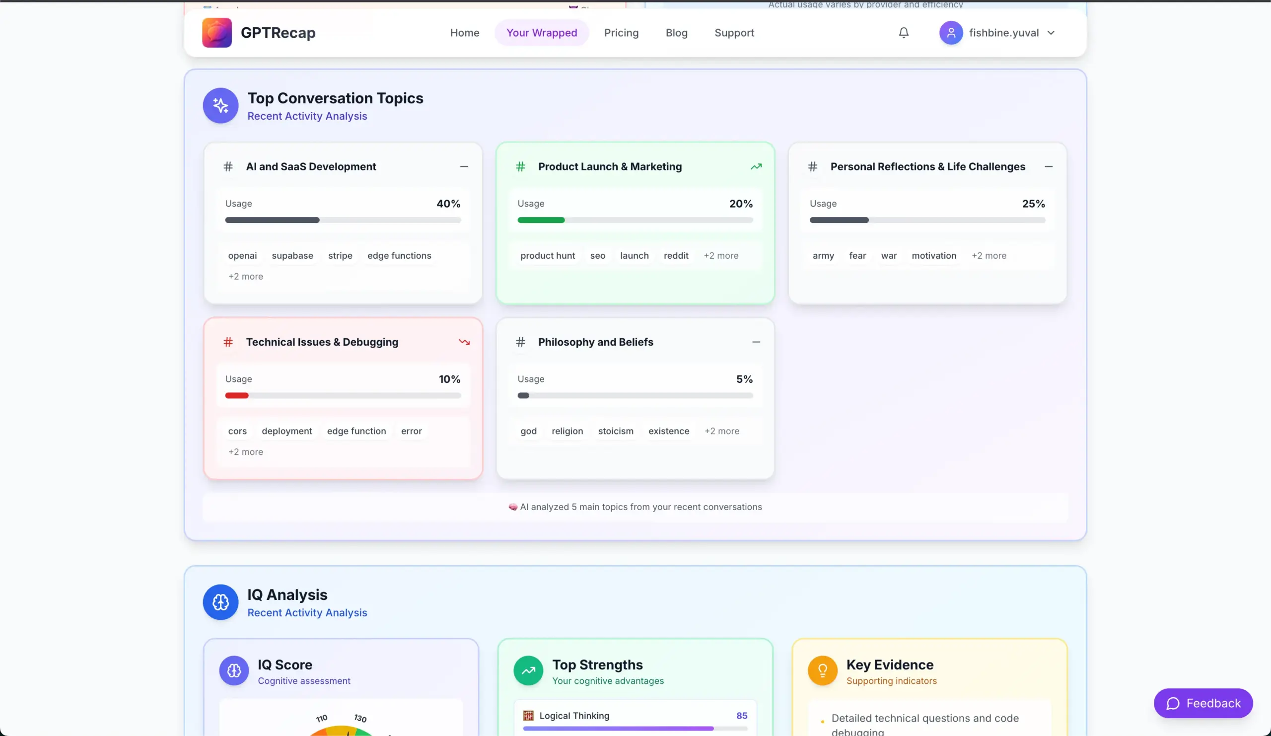 Top Conversations in GPTRecap AI Wrapper & Data Analysis Tool