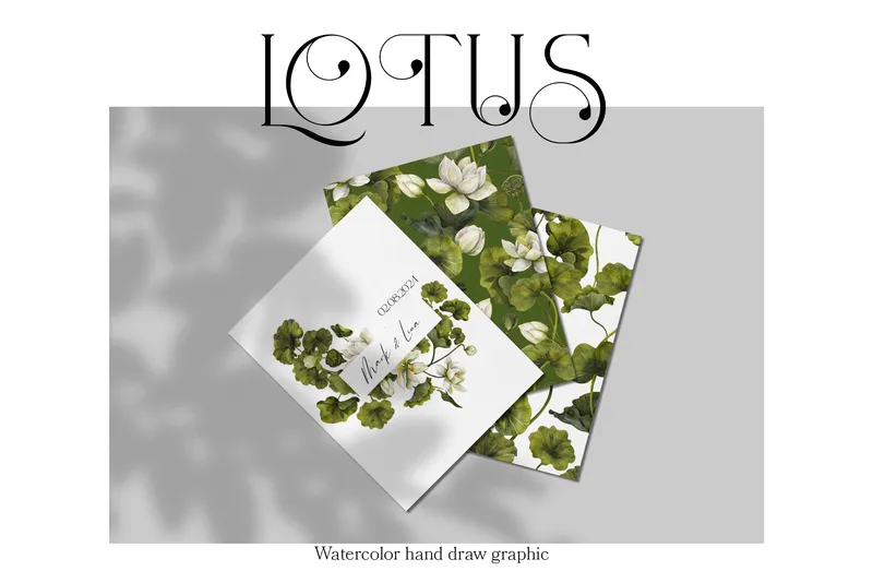 Preview of cards designed using green lotus clipart images